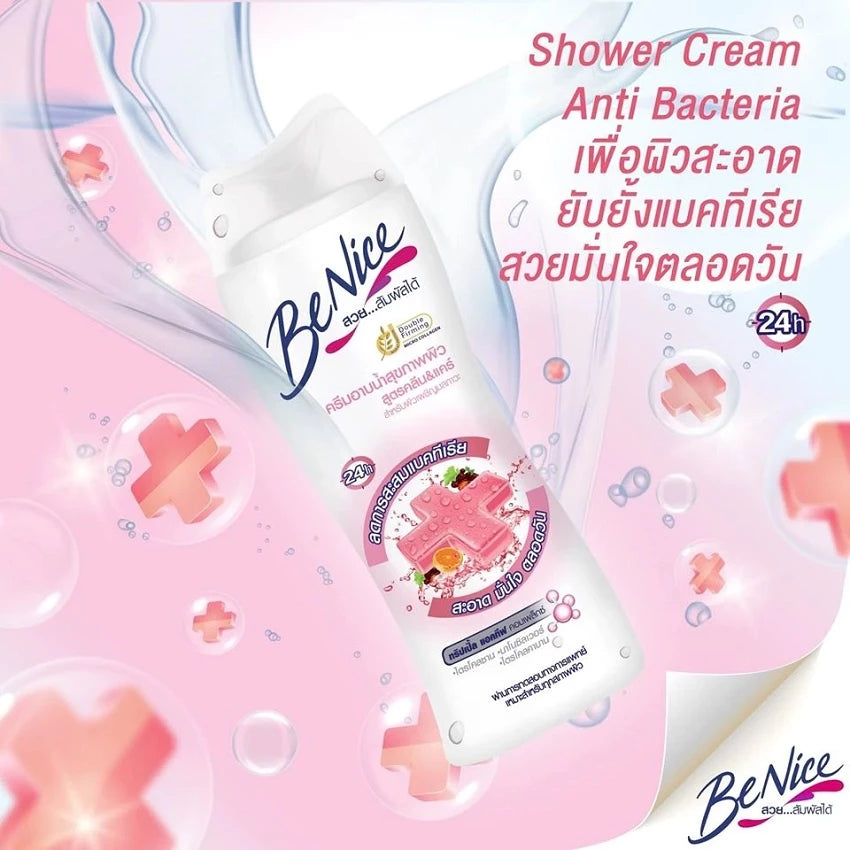 BeNice Antibacteria Body Wash Clean Care Shower Cream 400ml Pump packaging with anti-bacteria benefits and 24h protection.