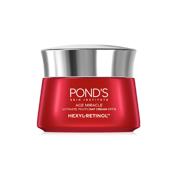 Pond's Age Miracle Hexyl-Retinol Ultimate Youth Day Cream SPF18 single jar close-up