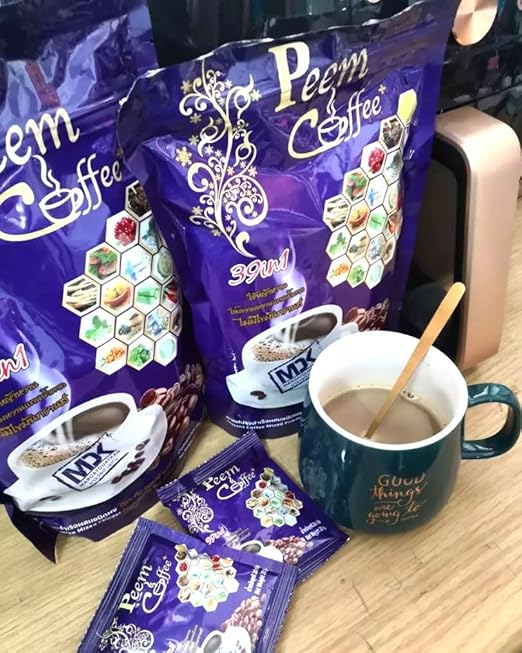 Peem Coffee Herbs 39 In 1 coffee pack with sachets inside packaging