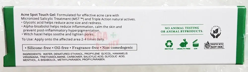 Dr. Somchai Acne Spot Touch Gel packaging with ingredients and usage instructions for acne care.