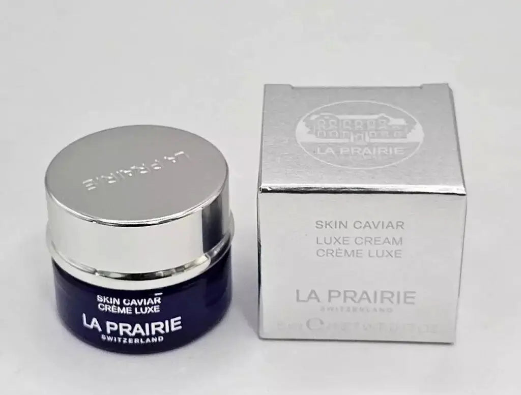 La Prairie Skin Caviar Cream Luxe Face Moisturizer jar and box packaging, showcasing luxury skincare product.