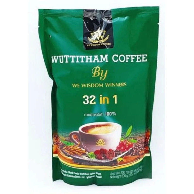 Wuttitham Instant Coffee 22 in 1 green packaging with herbal slimming formula
