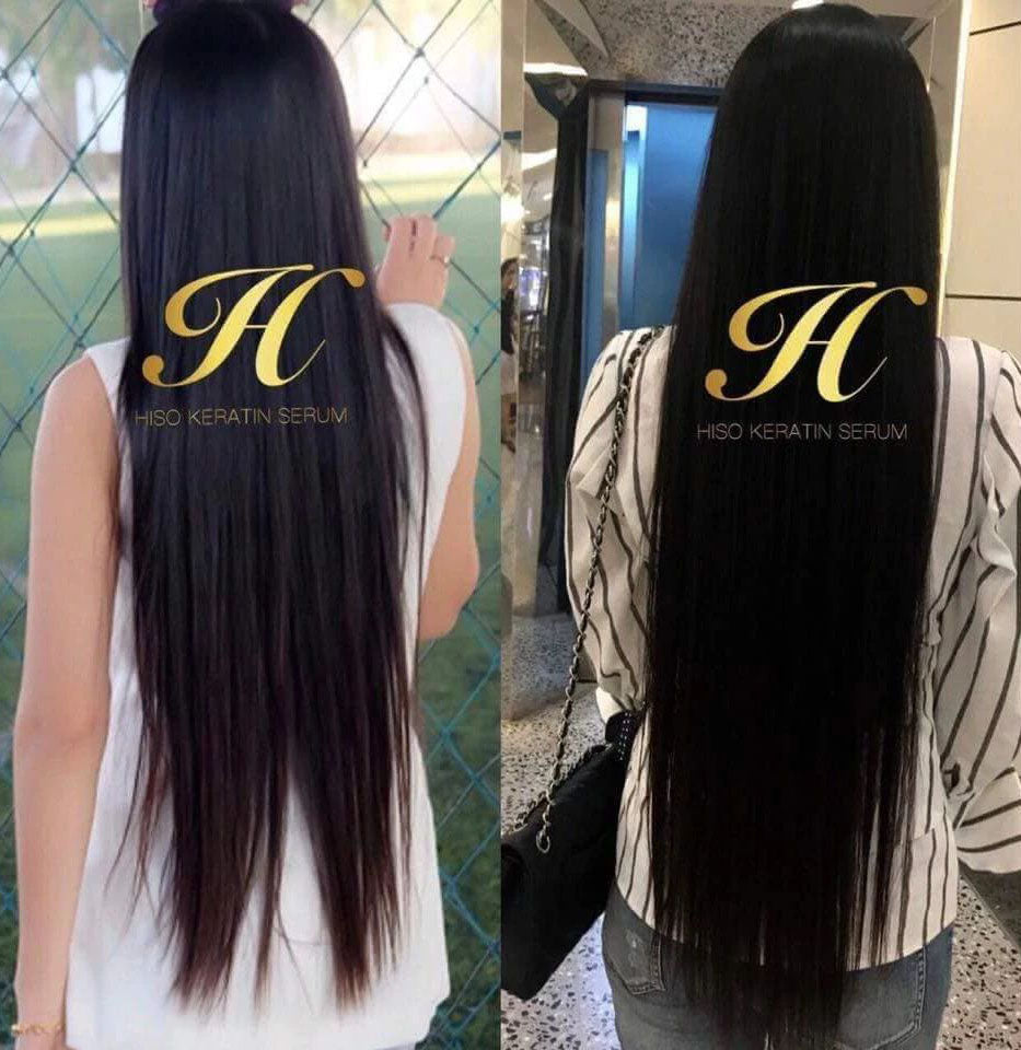 Hiso Keratin Treatment results showing smooth long hair before and after use