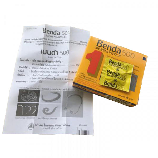 Unboxed Benda 500 Mebendazole 500mg Tablet with instruction leaflet