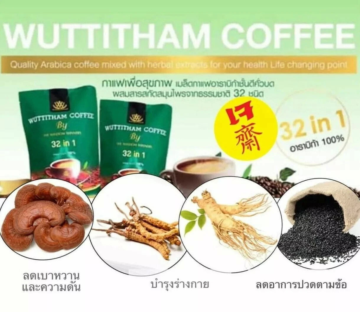 Wuttitham Instant Coffee product image with herbal extracts for slimming and wellness