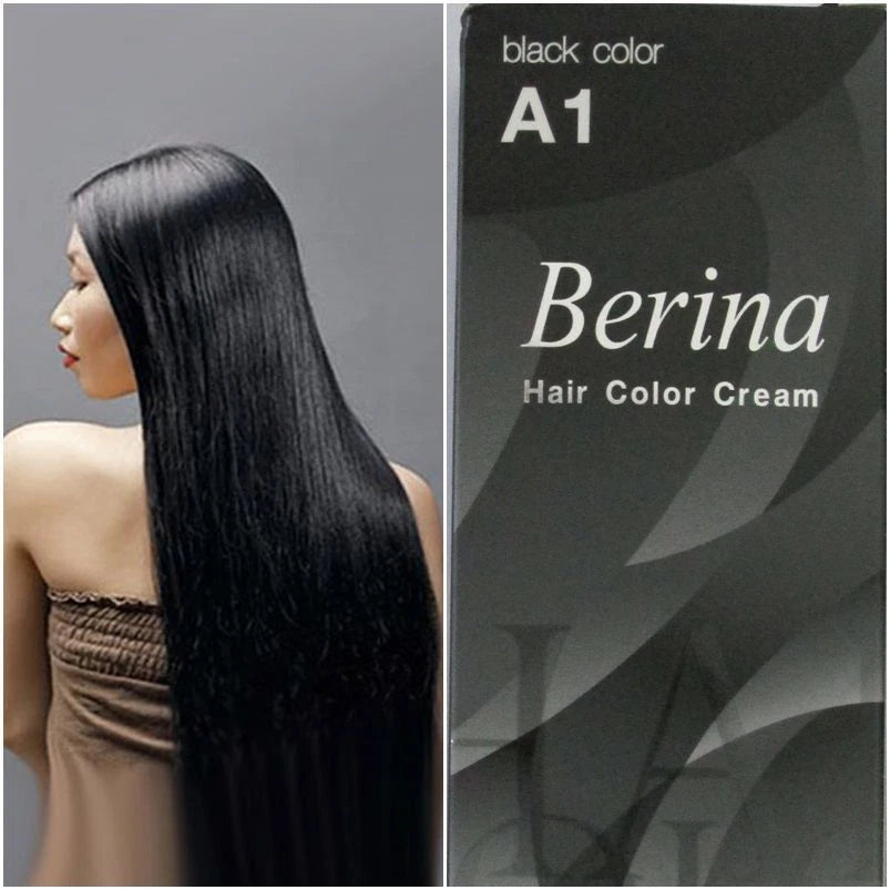 Berina Permanent Hair Color Cream A01 Black tube with black hair sample