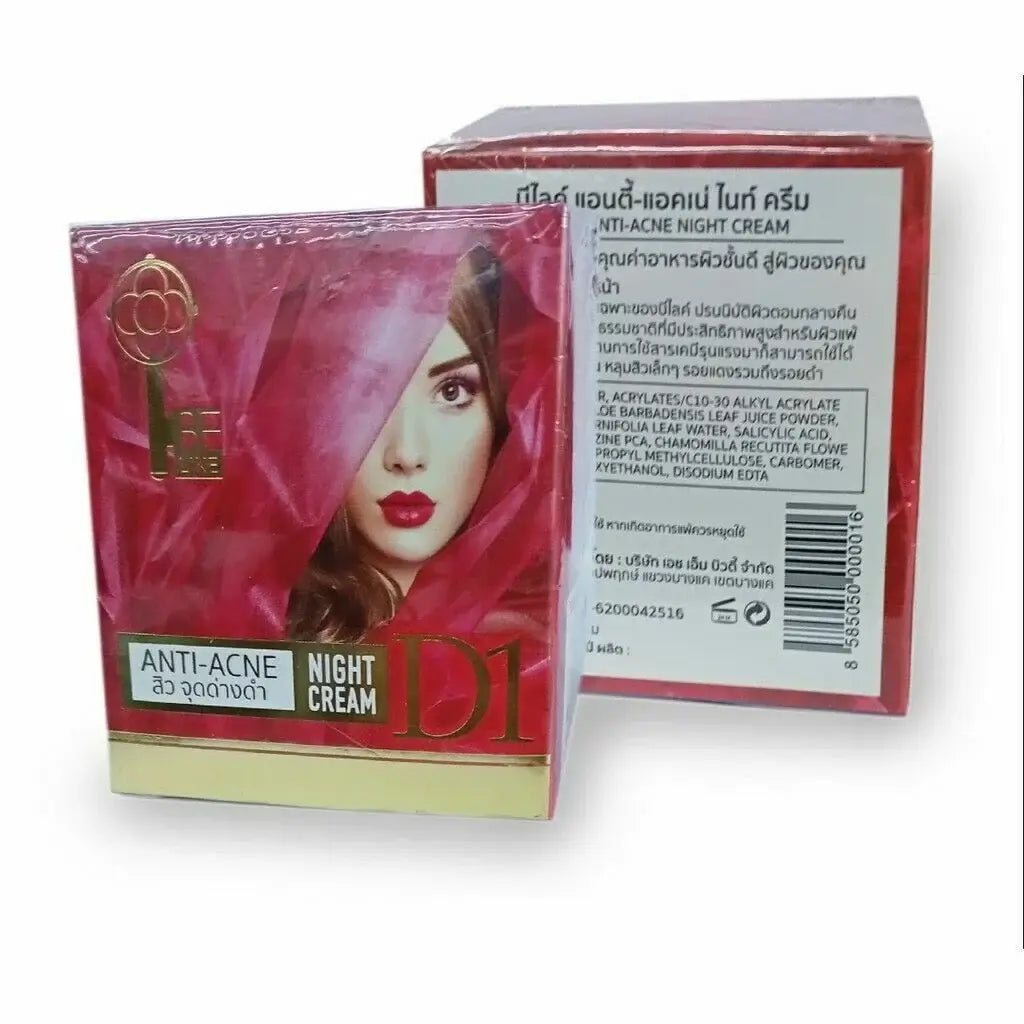 Be-Like Night Cream Anti Acne Facial Care Skin Moisturizer Cream packaging with model on front.