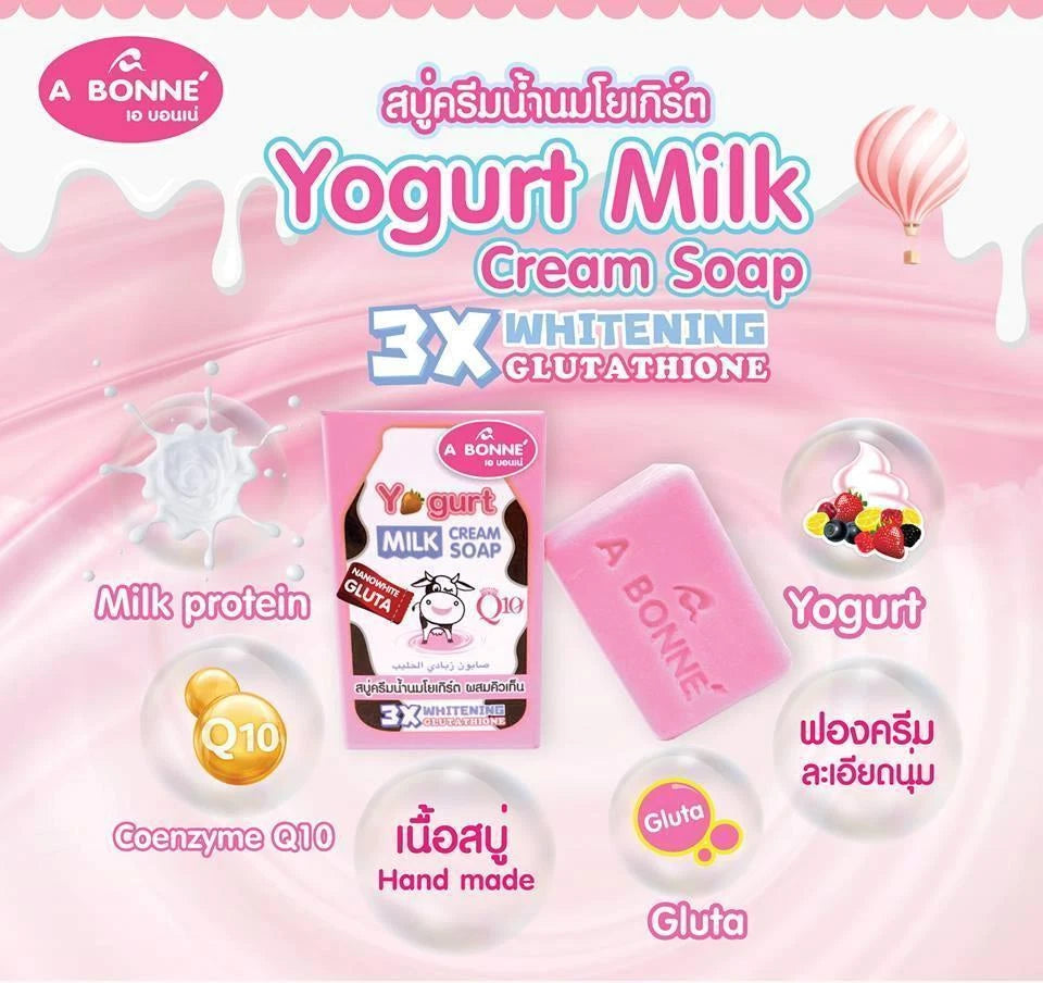 A BONNE Yogurt Milk Cream Soap 90g 3X Whitening Gluta Q10 Brightening Body and Face