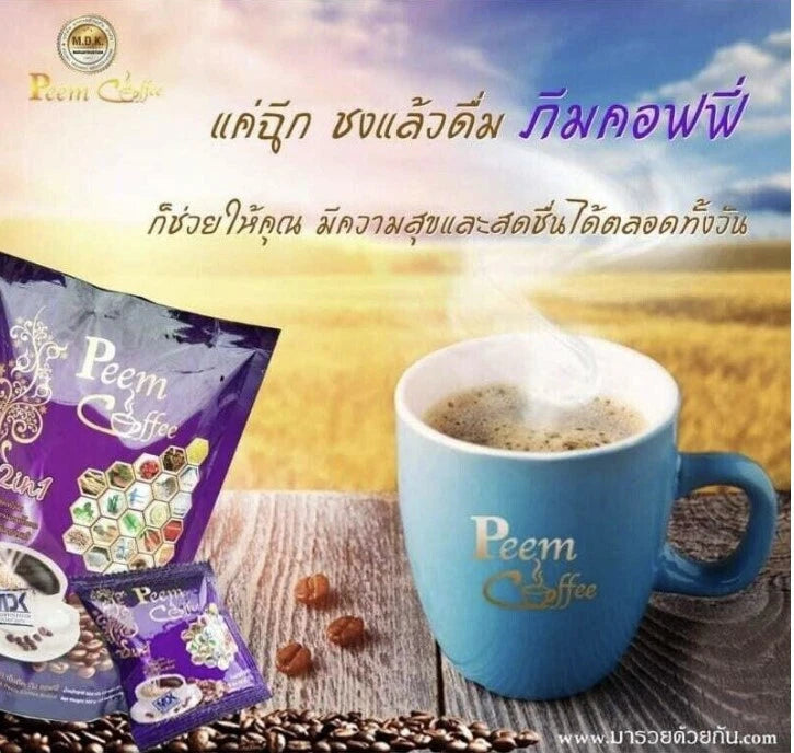 Peem Coffee Herbs 39 In 1 back of packaging with ingredient information
