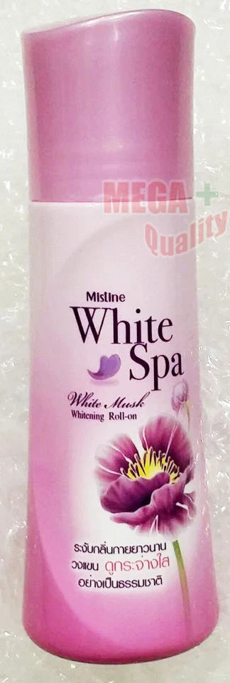 Mistine White Spa Whitening Roll-on Deodorant 100ml pink bottle with white musk floral design