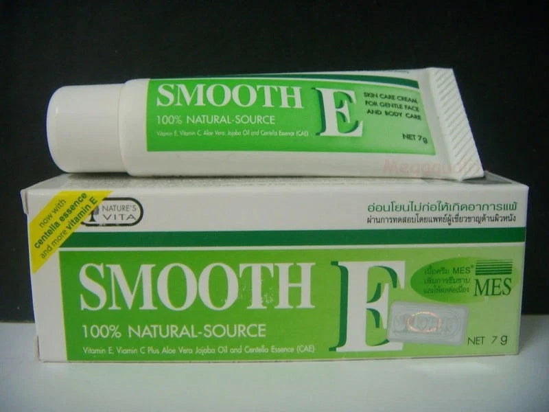 Smooth E Cream Vitamin E natural source face and body care cream for scars and acne marks on green box