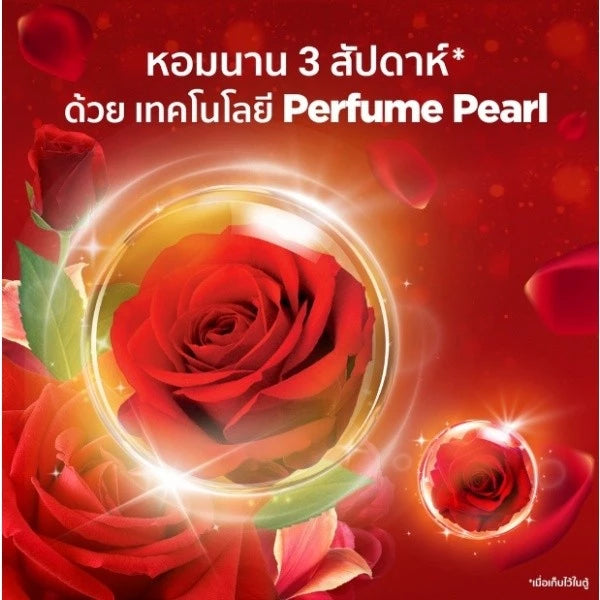 Downy Passion Fabric Softener premium parfum rose fragrance concept with red background