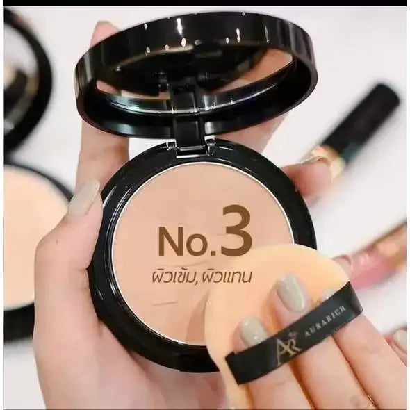 Aura Rich Powder Foundation No.3 tan skin pressed powder compact makeup