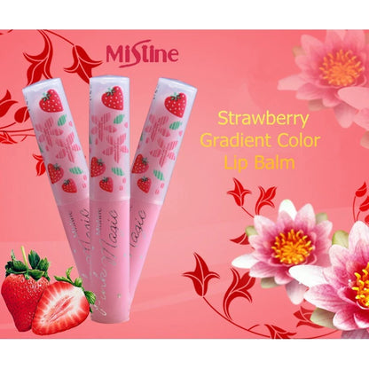 MISTINE Pink Magic Lip Balm Strawberry Vitamin E 1.7g multiple pack set with pink background