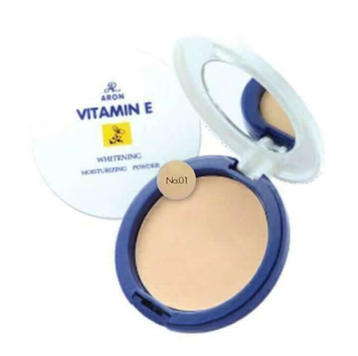 ARON Vitamin E Face Powder compact with moisturizing properties for skin care and coverage.