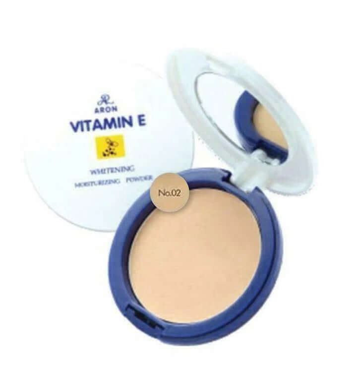 ARON Vitamin E Face Powder in compact with mirror, moisturizing, UVA UVB protection, shade No.02, 13g.