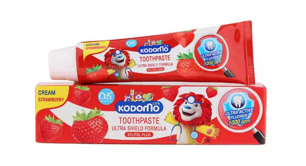 Kodomo Kids Toothpaste box packaging multiple tubes display