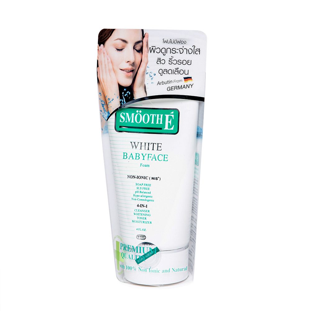 Smooth E White Babyface Foam packaging with product benefits highlighted
