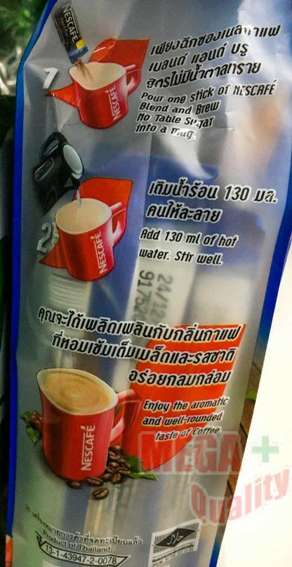 Nescafe Blend & Brew No Sugar instant coffee side packaging with instructions