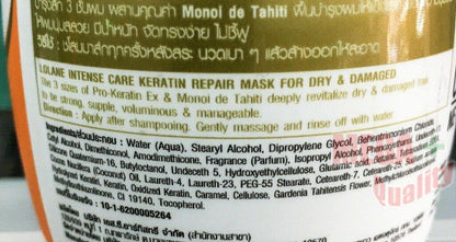 Lolane Keratin Repair Mask back label with product information and usage instructions