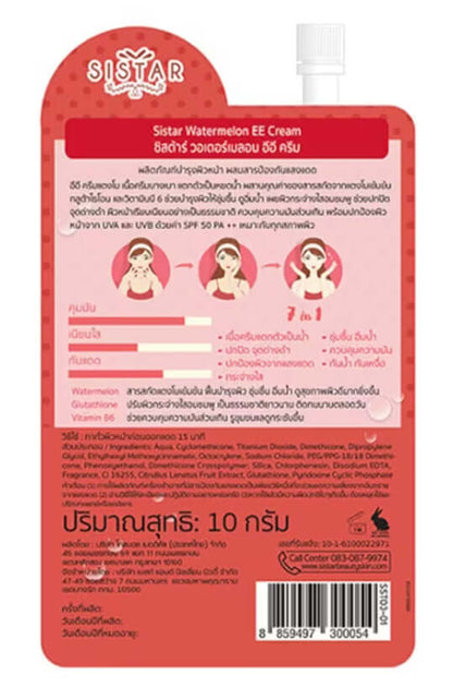 Sistar Watermelon EE Cream SPF50 PA++ facial sunscreen packaging with detailed information.