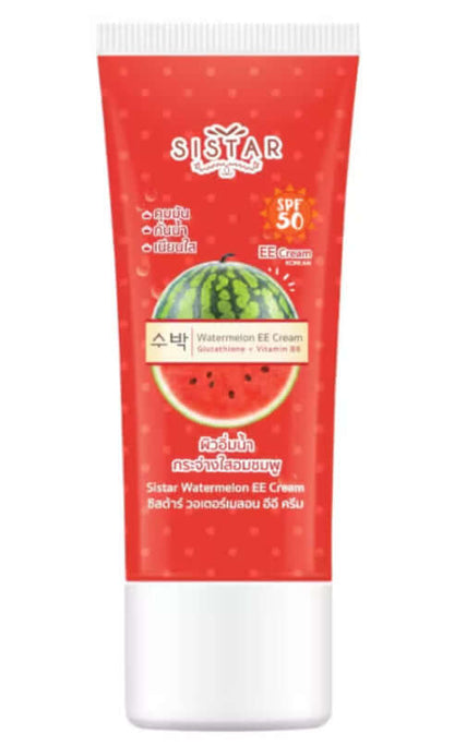 Sistar Watermelon EE Cream SPF50 PA++ Oil Control Facial Sunscreen tube with watermelon design.