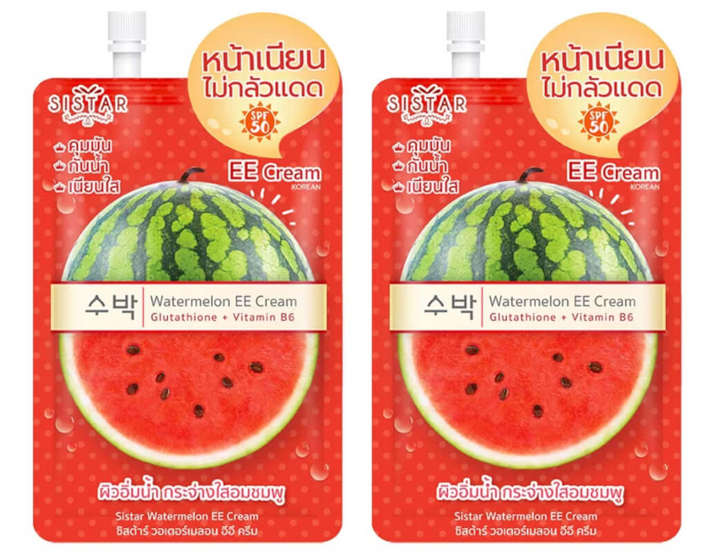 Sistar Watermelon EE Cream SPF50 PA++ Oil Control Facial Sunscreen package design with watermelon graphics