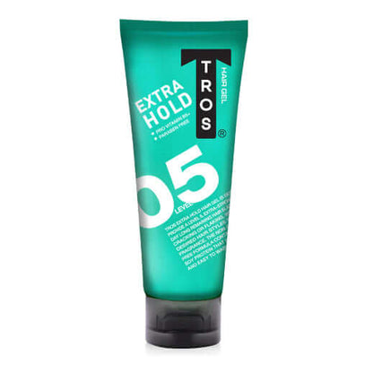 TROS Extra Hold Hair Gel level 5 115ml green styling gel tube slightly angled front view