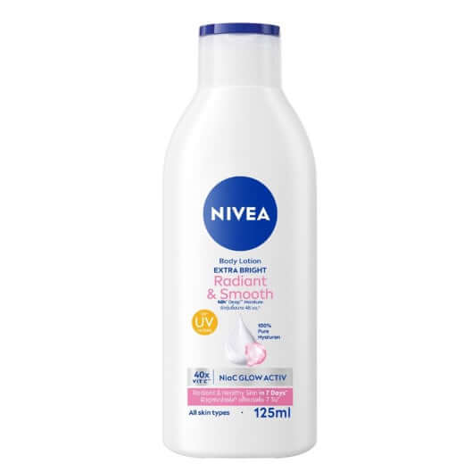 NIVEA Radiant Smooth Body Lotion Extra Bright Vitamin C 125ml with UV protection and Hyaluron for all skin types.