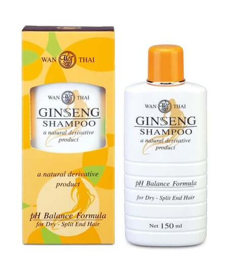 Wan Thai Ginseng Shampoo 150ml bottle next to product packaging box