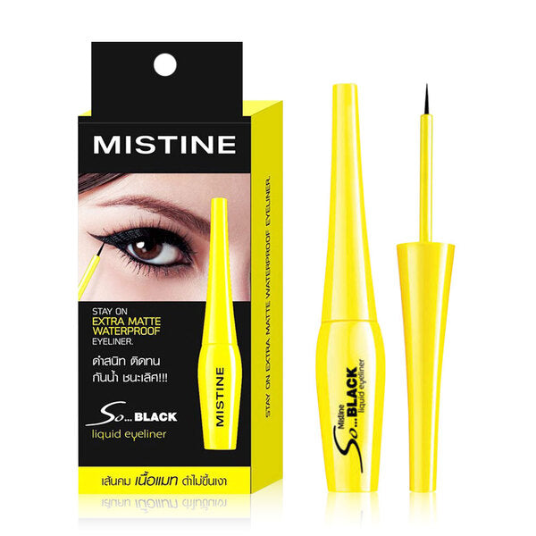Mistine So Black liquid eyeliner packaging with applicator and box set