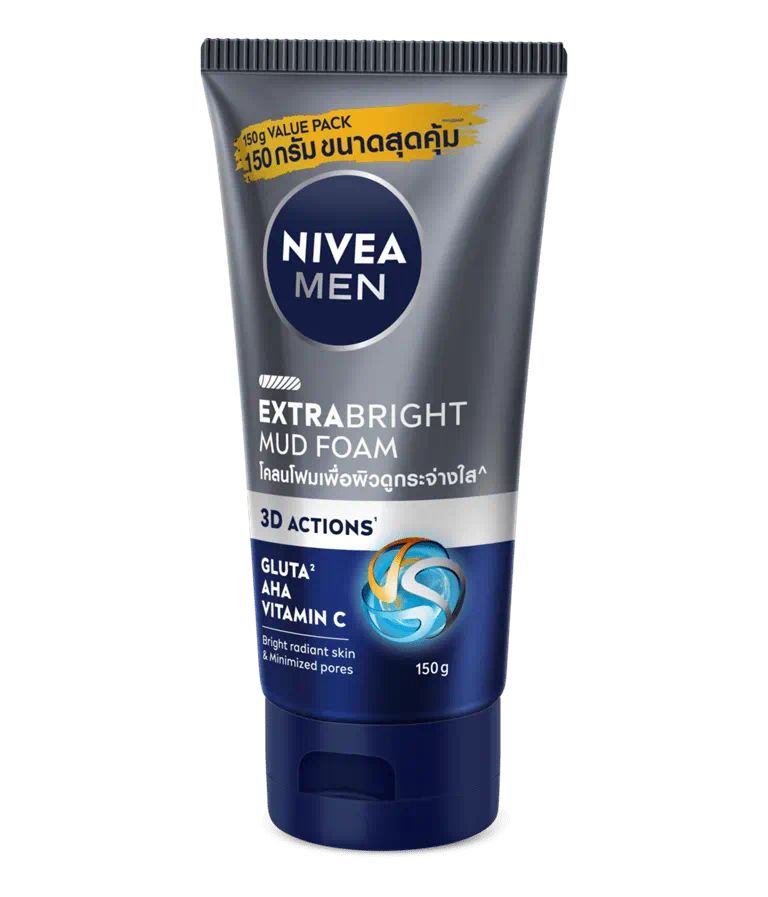 Nivea Men Extra Bright Mud Foam product packaging front angle 150ml