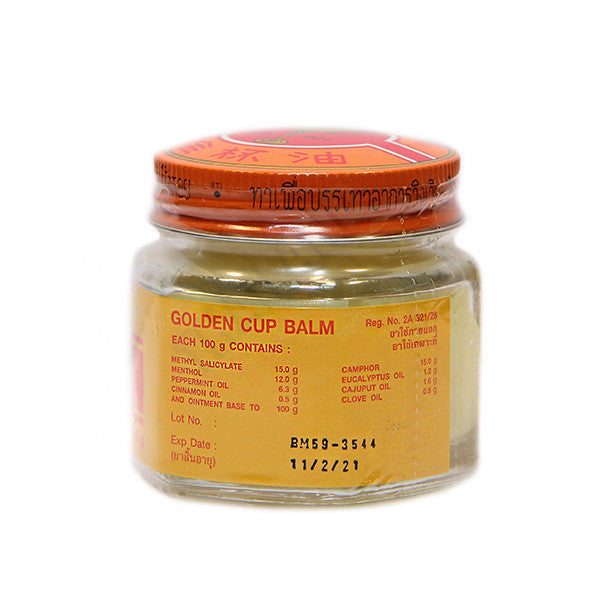 Golden Cup Balm aromatic Thai yellow balm in clear glass jar for muscle and joint comfort