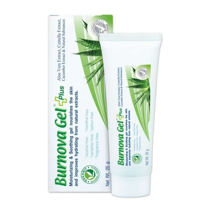 Burnova Gel Plus Aloe Vera 25g tube and box packaging