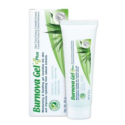 Burnova Gel Plus Aloe Vera 25g tube and box packaging