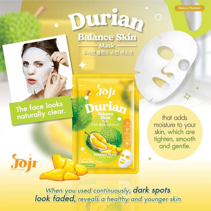 JOJI Secret Young Durian Mask Balance Skin 30g sheet mask sachet with ingredients highlights