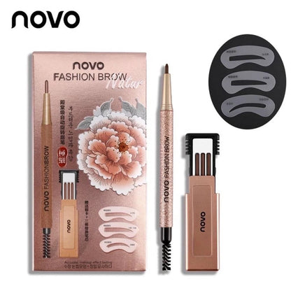 Novo Fashion Brow Pencil packaging front and eyebrow shades