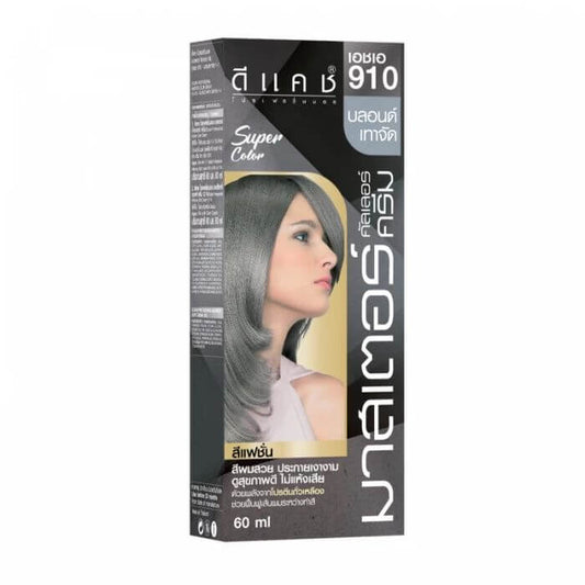 Dcash Ash Gray Hair Dye box showing shade 910 Ash Gray Highlight with model image on packaging