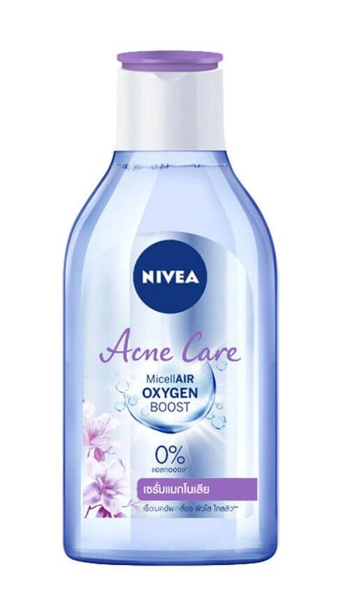 Nivea Micellar Water Acne Care Oxygen Boost cleansing makeup remover for gentle skin care.
