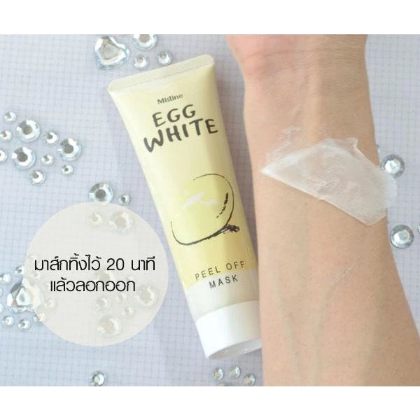 Mistine Egg White Mask peel off usage demonstration on skin surface