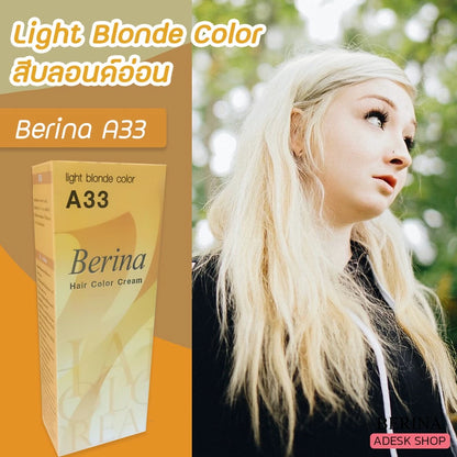 Berina A33 Hair Color light blonde result on model hair