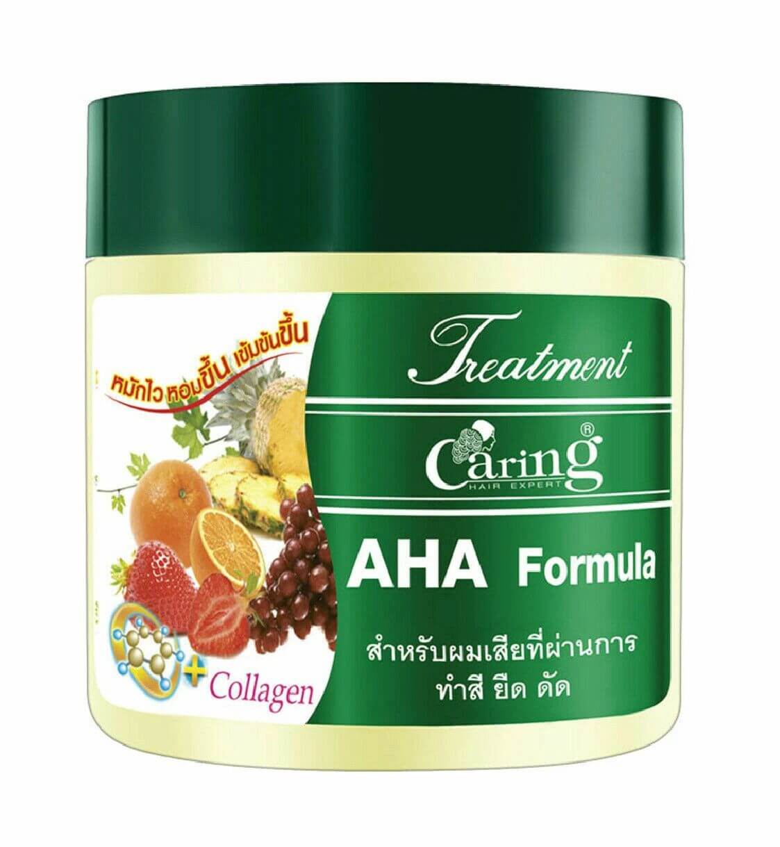 Caring AHA Hair Treatment Formula for nourishing damaged permed hair with collagen for added shine.