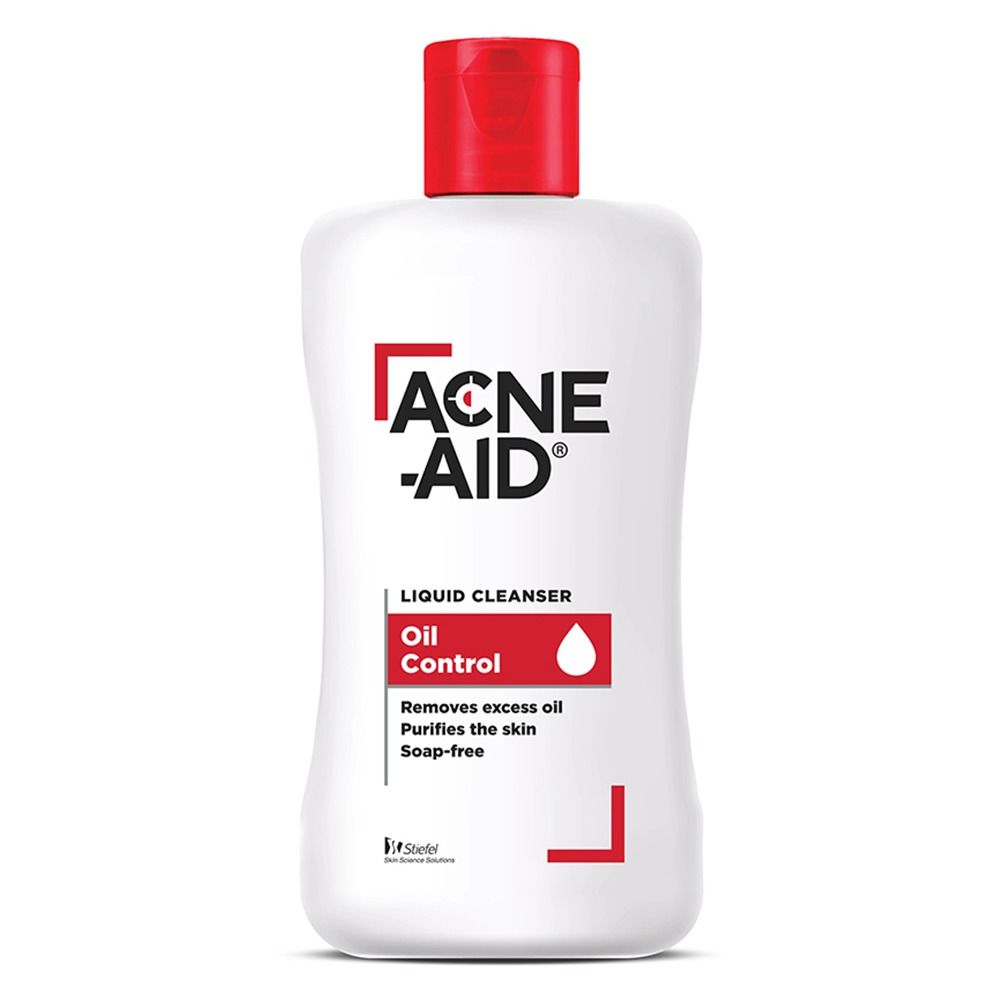 Acne-Aid Liquid Cleanser oil control bottle with red cap front view