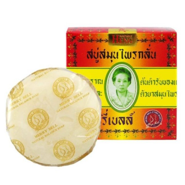 Madame Heng Merry Bell Herbal Soap 160g for acne treatment and dark spot reduction in original packaging.