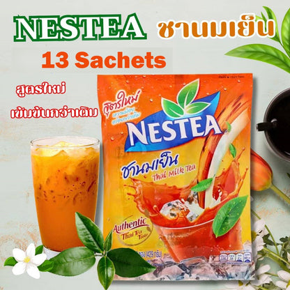 Nestea Thai Milk Tea Cha Yen promotional picture with iced tea glass and product pack.