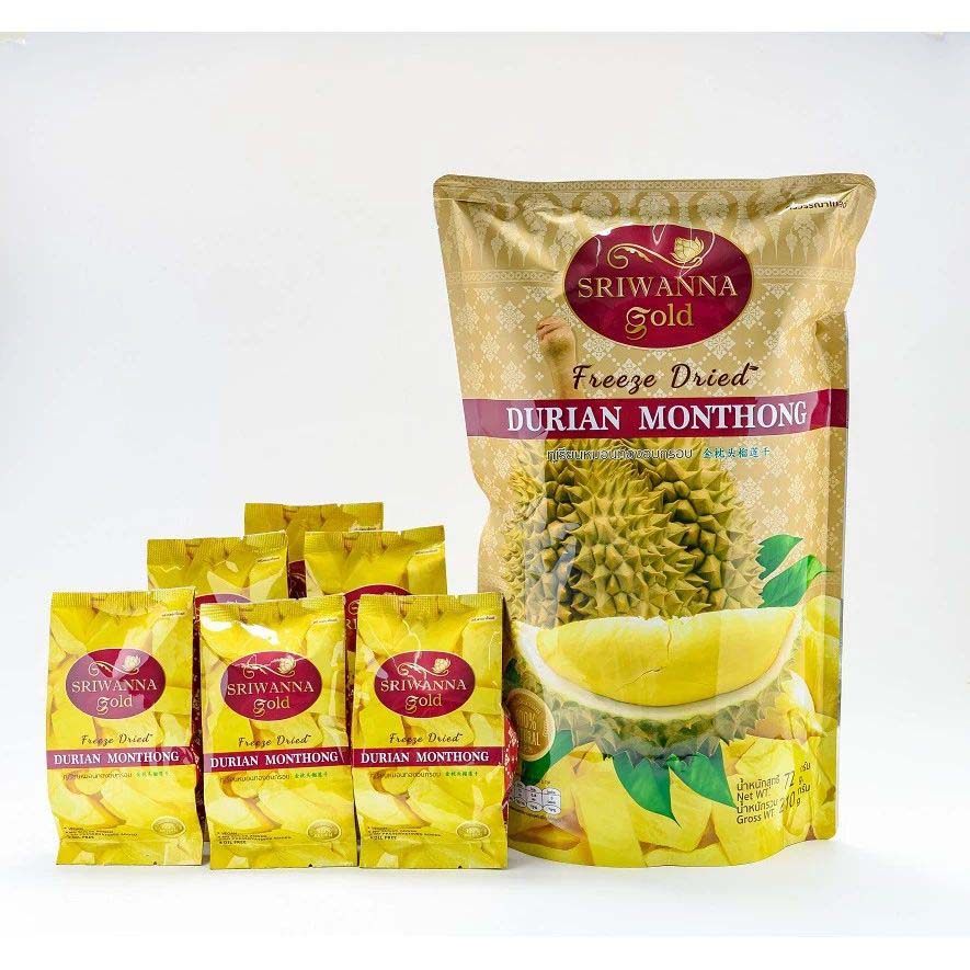 Sriwanna Freeze Dried Durian product set with original Thai packaging and labels