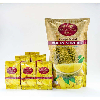 Sriwanna Freeze Dried Durian product set with original Thai packaging and labels