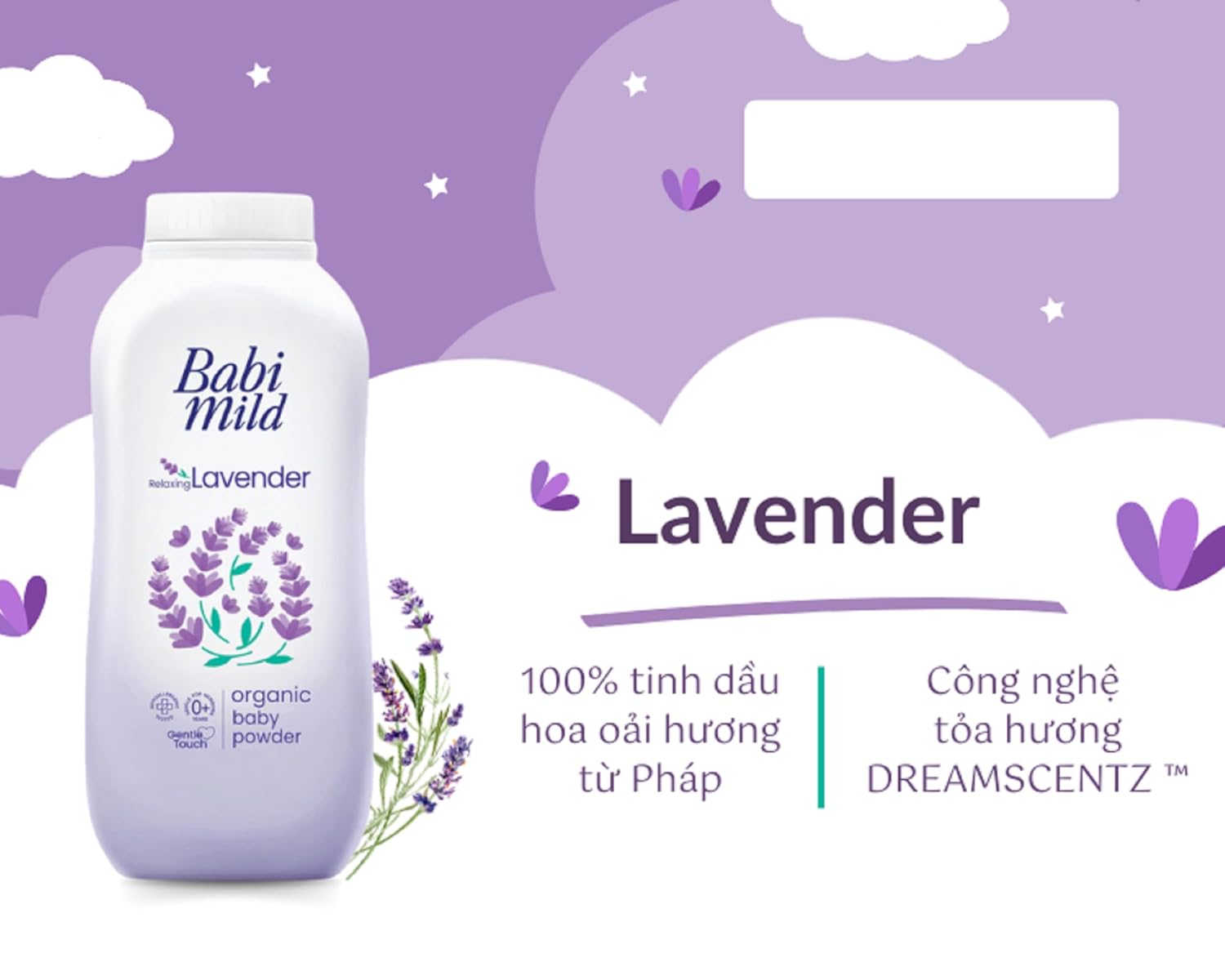 Babi Mild Baby Powder Relaxing Lavender 350g Organic Ultra Mild Product Display