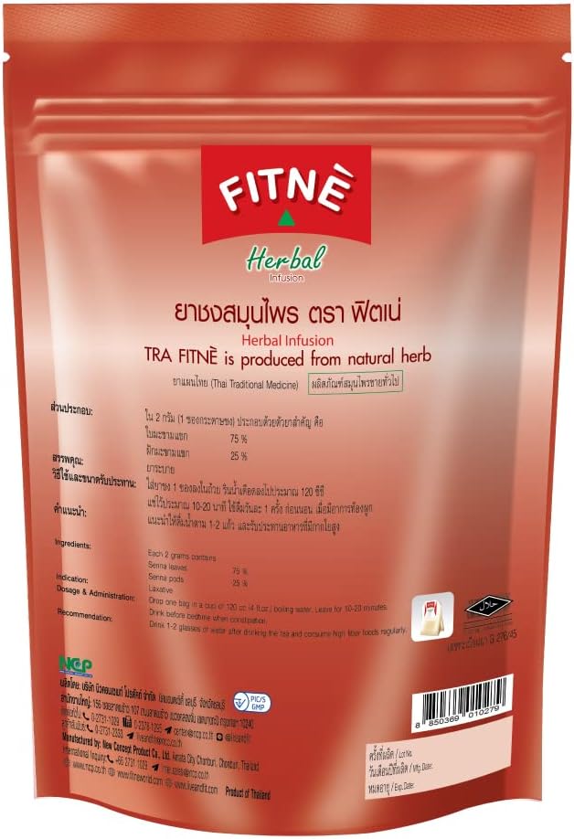 Fitne Herbal Slimming Tea 40 Bags back of red packaging with Thai product details