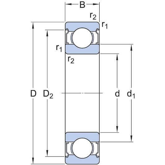 Diagram of KOYO 6203-2RS Bearing dimensions with labeled measurements for precision engineering.